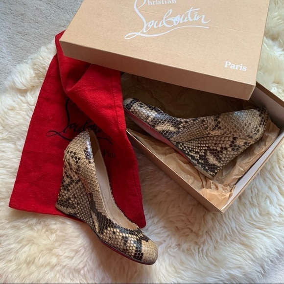 Christian Louboutin Python Snake Leather Ron Ron Wedge Pumps  Heels Shoes - Picture 10 of 13
